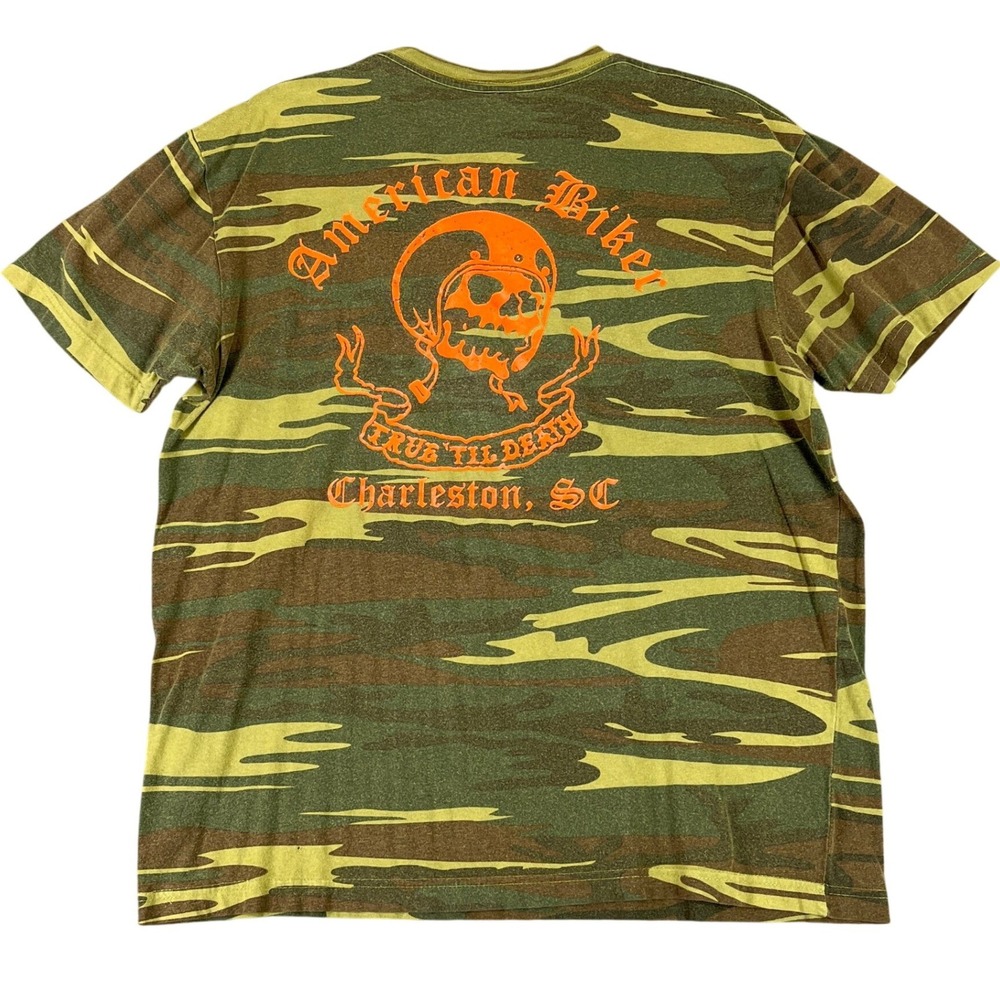 American Biker Charleston SC Camo Graphic Shirt Tiger‎ Stripe M True Till Death